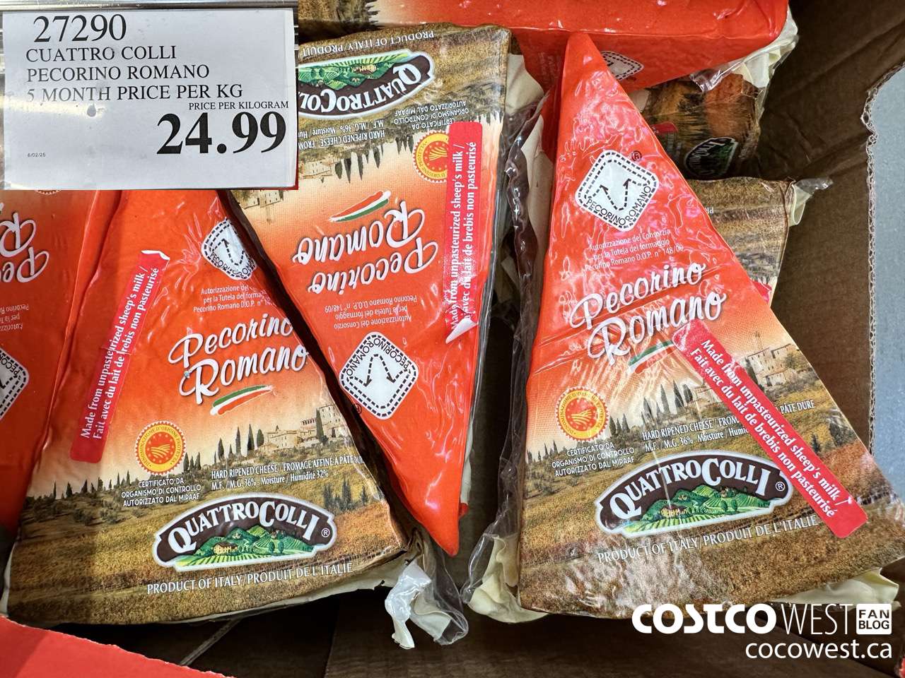 27290 CUATTRO COLLI PECORINO ROMANO 5 MONTH PRICE PER KG $24.99