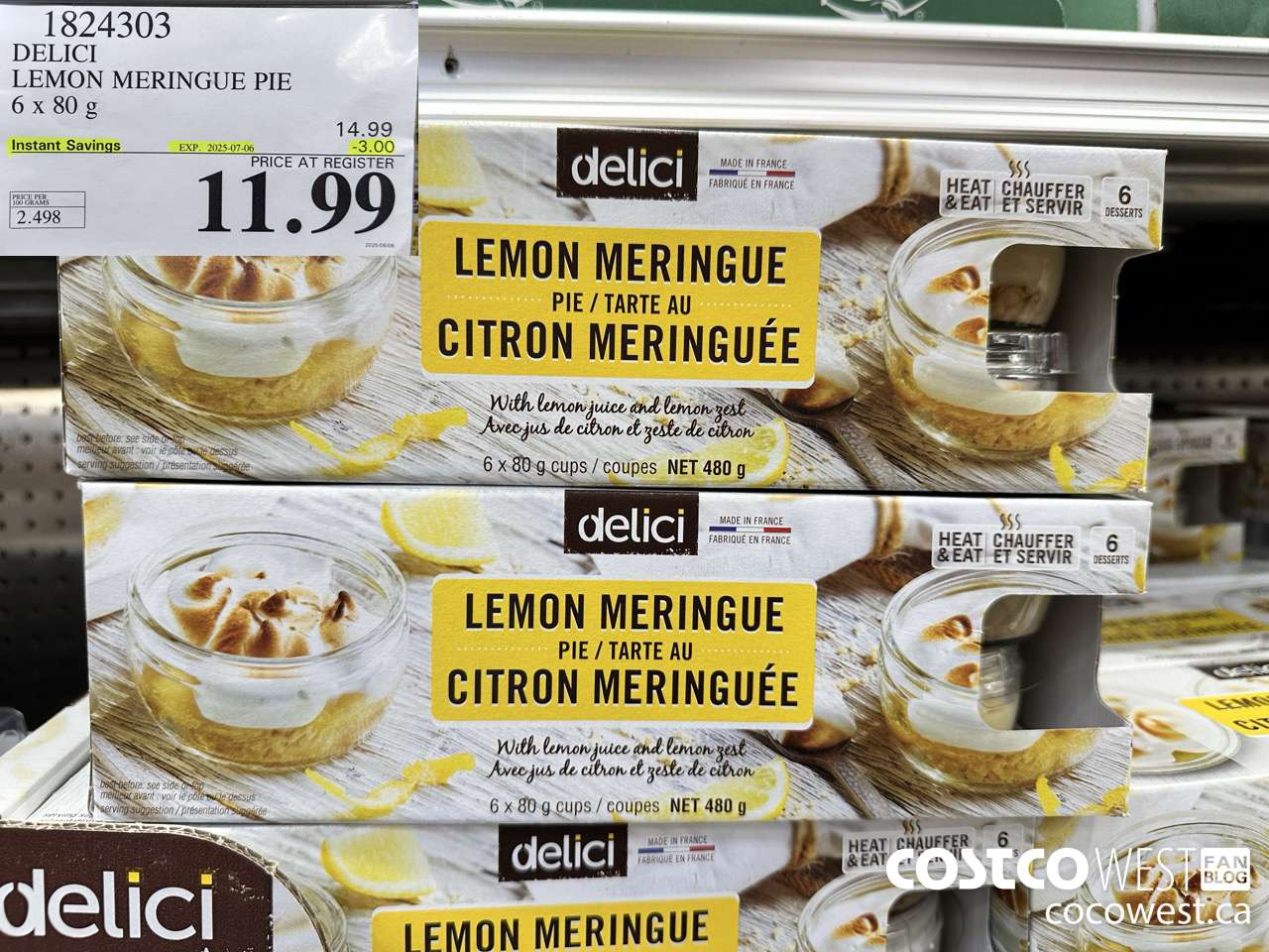1824303 DELICI LEMON MERINGUE PIE 6 X 80G ($3.00 INSTANT SAVINGS EXPIRES ON 2025-07-06) $11.99