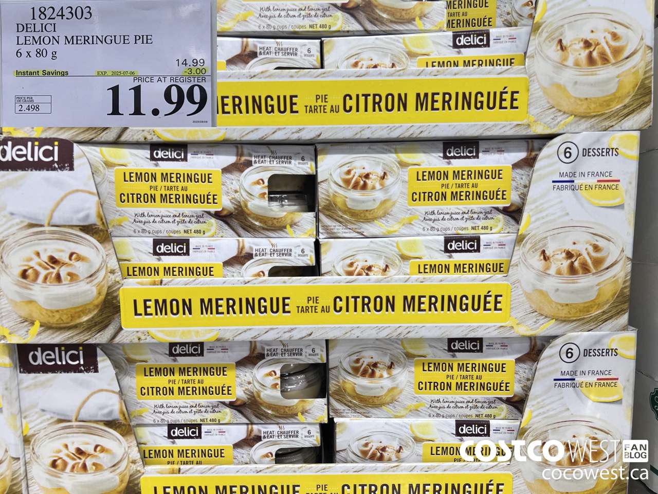 1824303 DELICI LEMON MERINGUE PIE 6 X 80G ($3.00 INSTANT SAVINGS EXPIRES ON 2025-07-06) $11.99