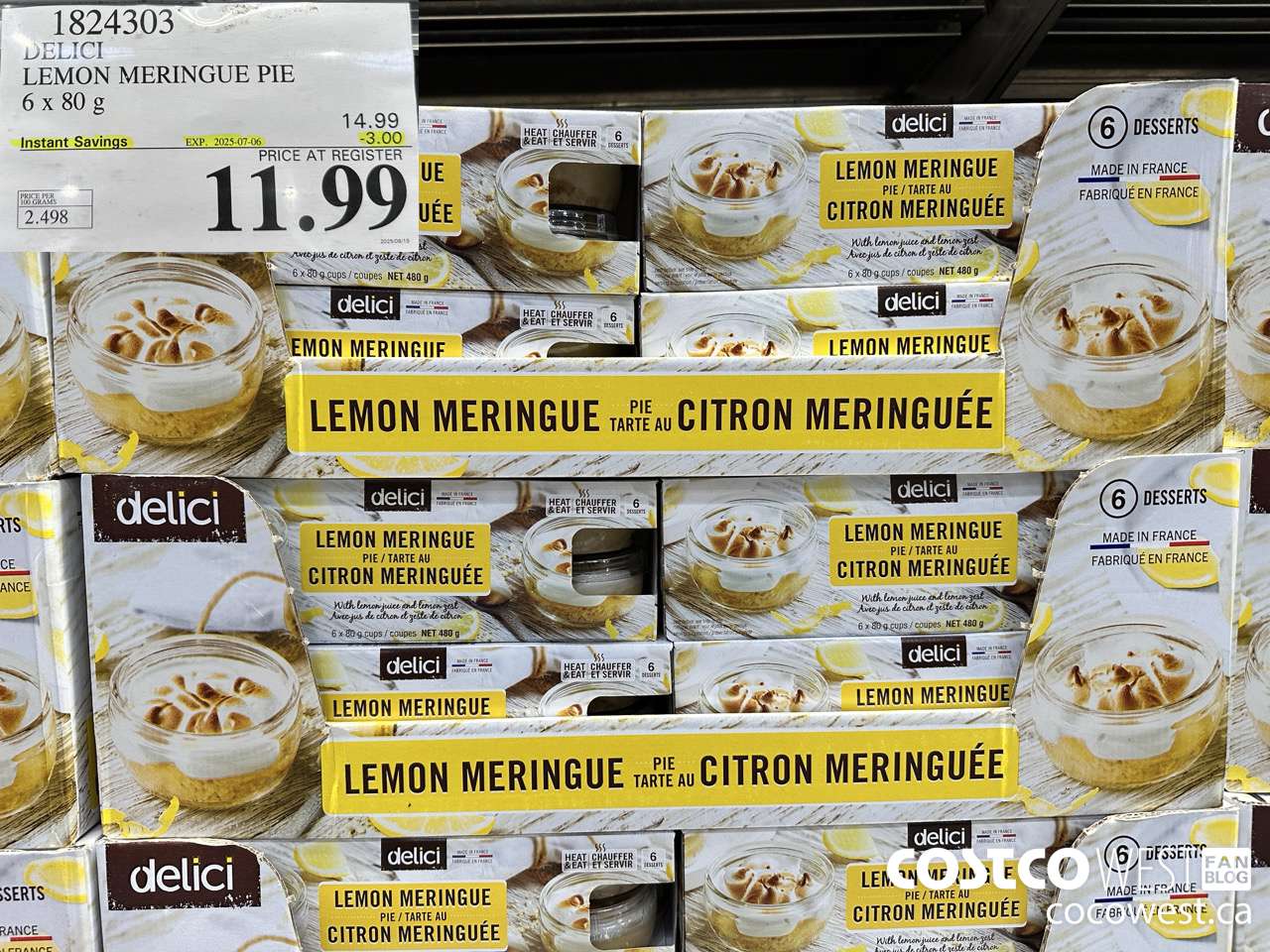 1824303 DELICI LEMON MERINGUE PIE 6 X 80G ($3.00 INSTANT SAVINGS EXPIRES ON 2025-07-06) $11.99