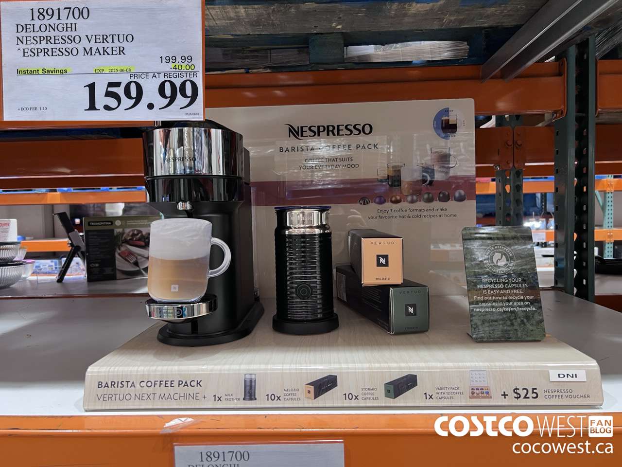 1891700 DELONGHI NESPRESSO VERTUO ESPRESSO MAKER ($40.00 INSTANT SAVINGS EXPIRES ON 2025-06-08) $159.99