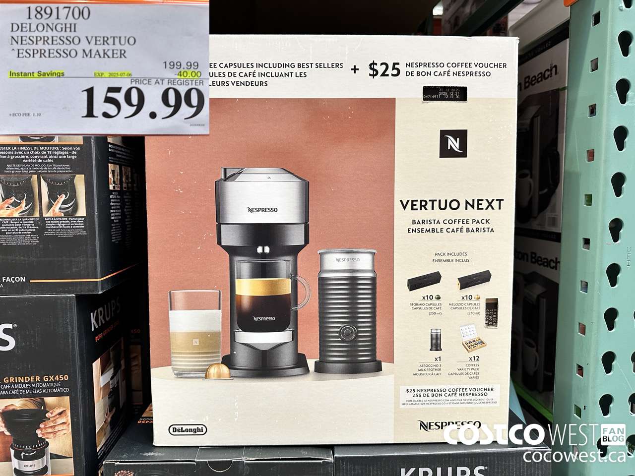 1891700 DELONGHI NESPRESSO VERTUO ESPRESSO MAKER ($40.00 INSTANT SAVINGS EXPIRES ON 2025-07-06) $159.99