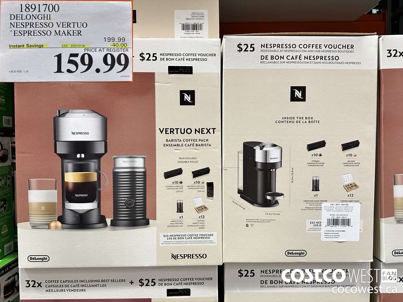 1891700 DELONGHI NESPRESSO VERTUO ESPRESSO MAKER ($40.00 INSTANT SAVINGS EXPIRES ON 2025-07-06) $159.99