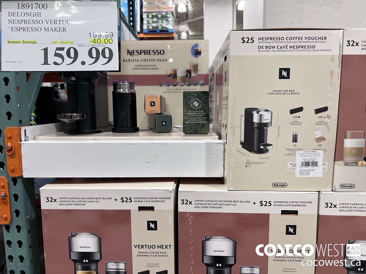 1891700 DELONGHI NESPRESSO VERTUO ESPRESSO MAKER ($40.00 INSTANT SAVINGS EXPIRES ON 2025-07-06) $159.99