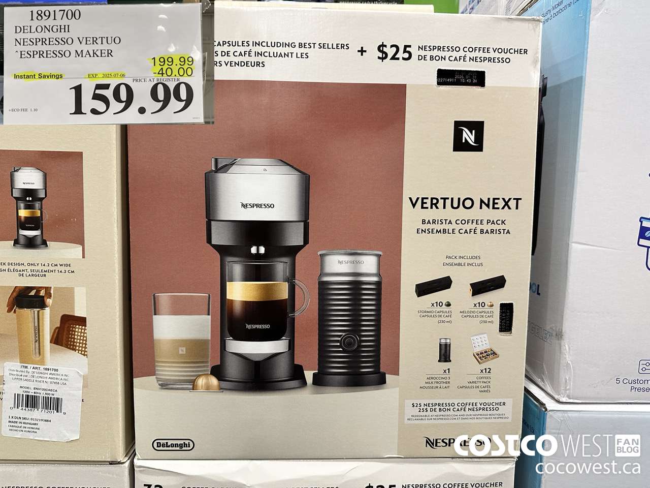 1891700 DELONGHI NESPRESSO VERTUO ESPRESSO MAKER ($40.00 INSTANT SAVINGS EXPIRES ON 2025-07-06) $159.99