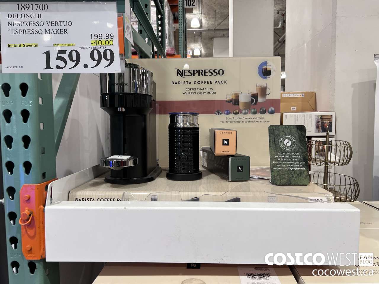 1891700 DELONGHI NESPRESSO VERTUO ESPRESSO MAKER ($40.00 INSTANT SAVINGS EXPIRES ON 2025-07-06) $159.99