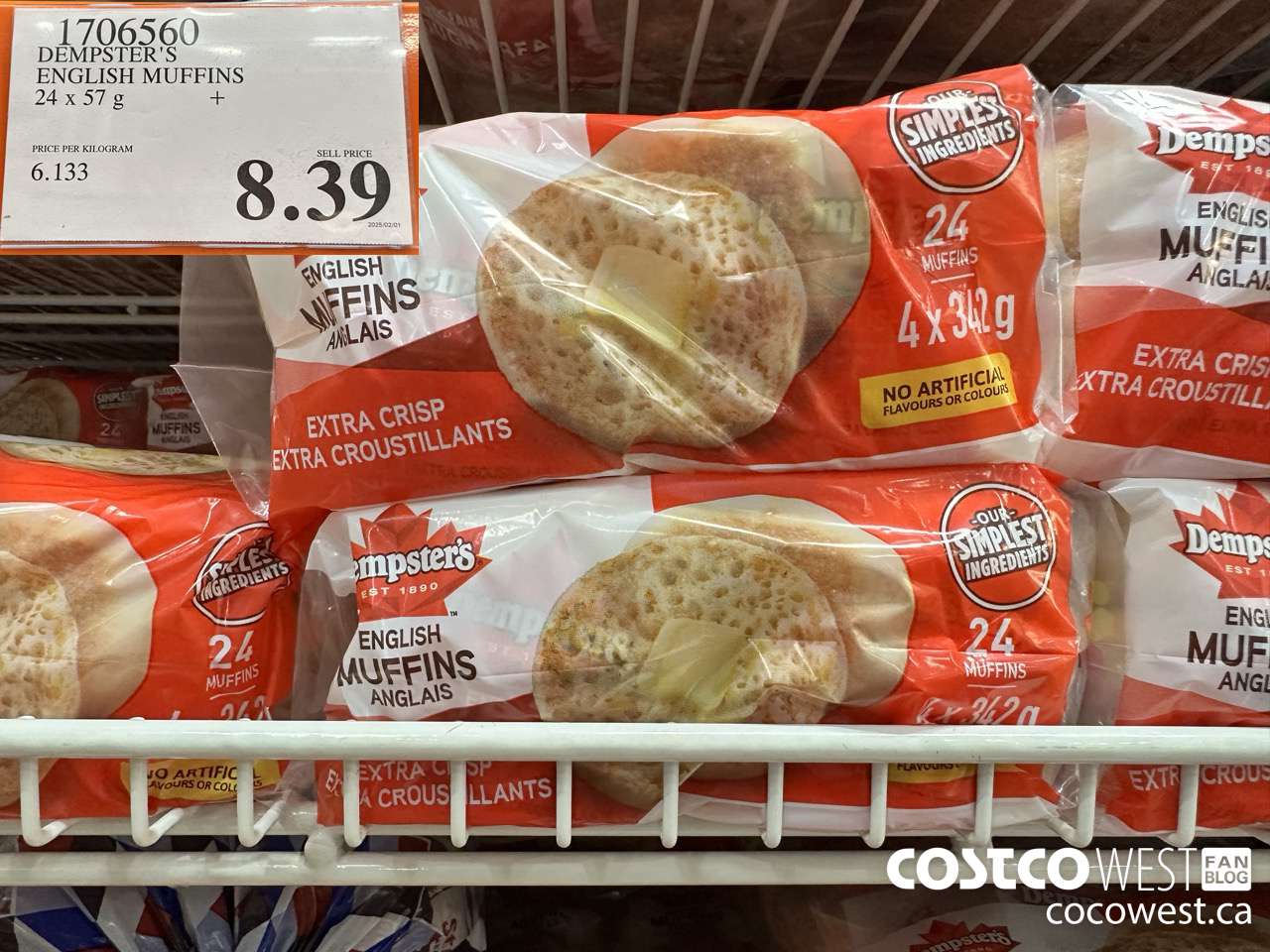 1706560 DEMPSTER'S ENGLISH MUFFINS 24 Pack $8.39