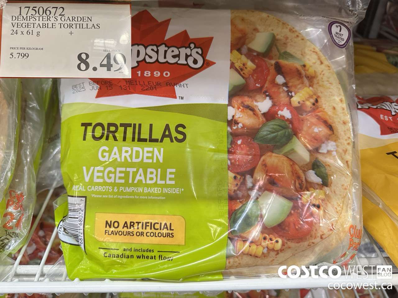 1750672 DEMPSTER'S GARDEN VEGETABLE TORTILLAS 24 X 61 G $8.49