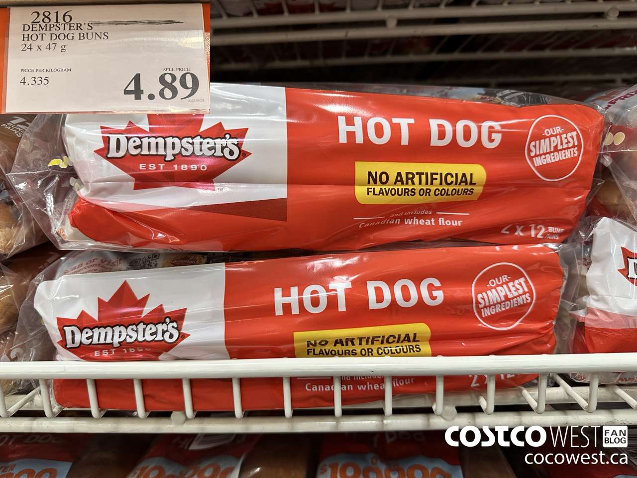 2816 DEMPSTER'S HOT DOG BUNS PACK OF 24 X 41G $4.89