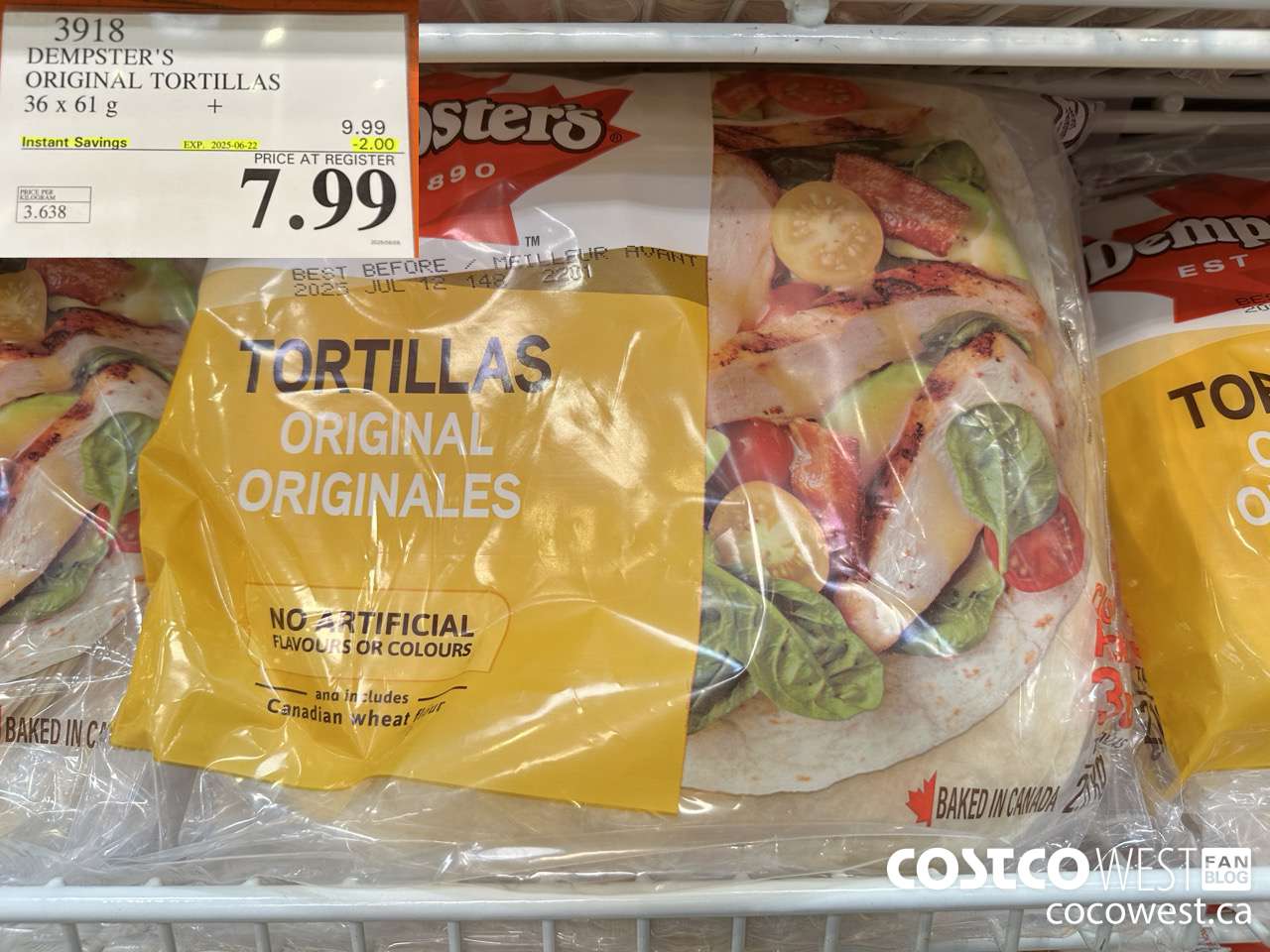3918 DEMPSTER'S ORIGINAL TORTILLAS 36 X 61 G ($2.00 INSTANT SAVINGS EXPIRES ON 2025-06-22) $7.99