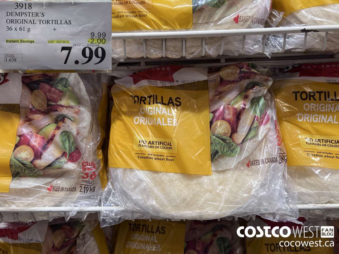 3918 DEMPSTER'S ORIGINAL TORTILLAS 36 X 61 G ($2.00 INSTANT SAVINGS EXPIRES ON 2025-06-22) $7.99