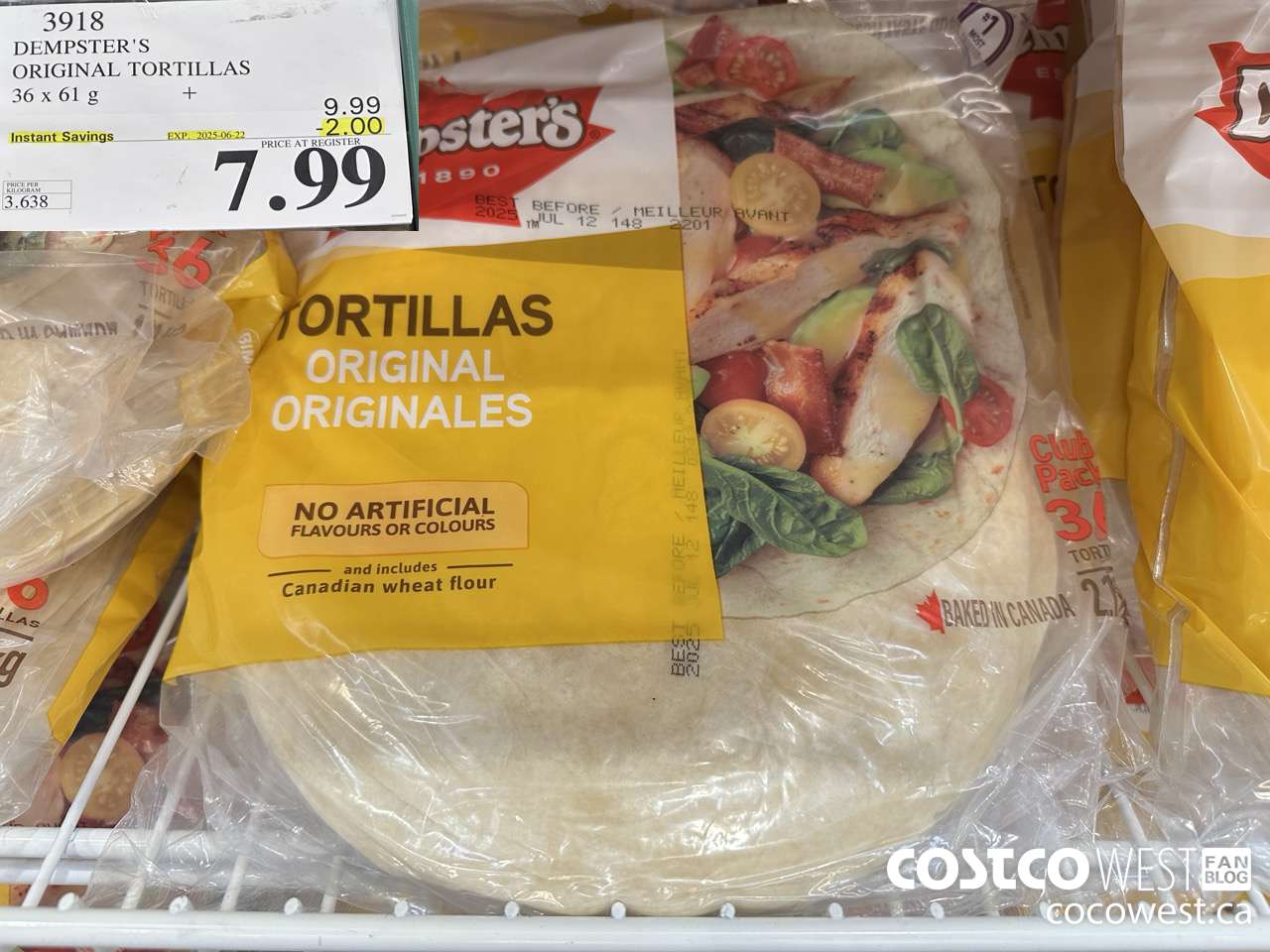 3918 DEMPSTER'S ORIGINAL TORTILLAS 36 X 61 G ($2.00 INSTANT SAVINGS EXPIRES ON 2025-06-22) $7.99