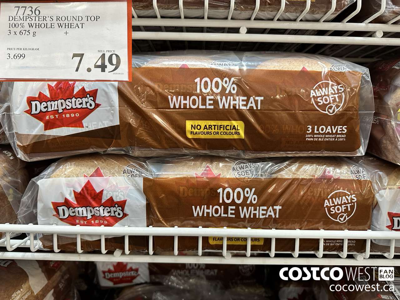 7736 DEMPSTER'S ROUND TOP 100% WWHOLE WHEAT PACK OF 3 X 675 G $7.49