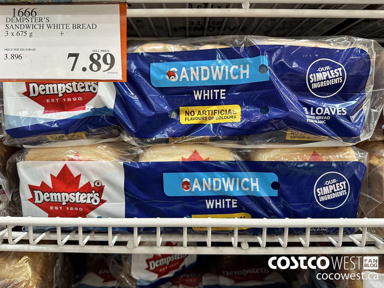 1666 DEMPSTER'S SANDWICH WHITE BREAD PACK OF 3 x 675 g $7.89