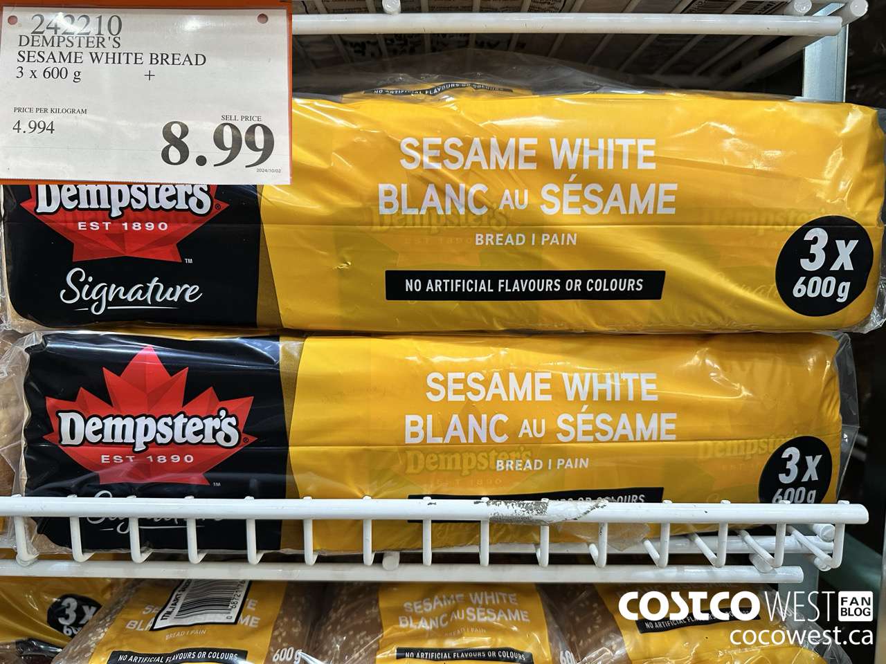 242210 DEMPSTER'S SESAME WHITE BREAD 3 x 600 g $8.99