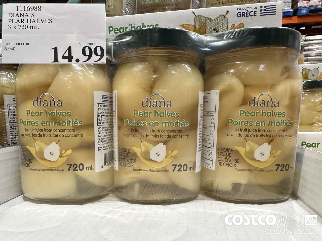 1116988 DIANA'S PEAR HALVES 3 X 720ML $14.99