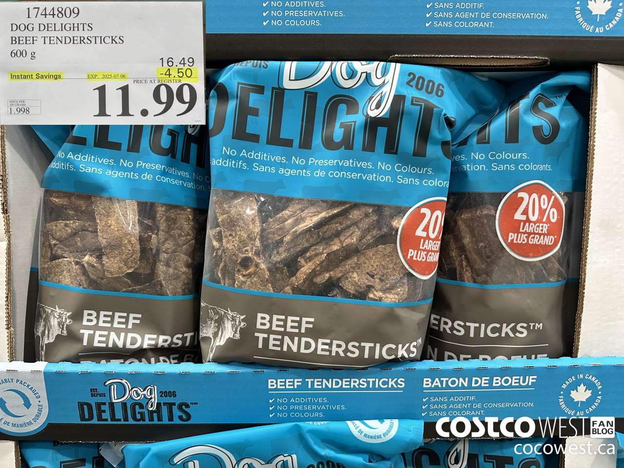1744809 DOG DELIGHTS BEEF TENDERSTICKS 600G ($4.50 INSTANT SAVINGS EXPIRES ON 2025-07-06) $11.99