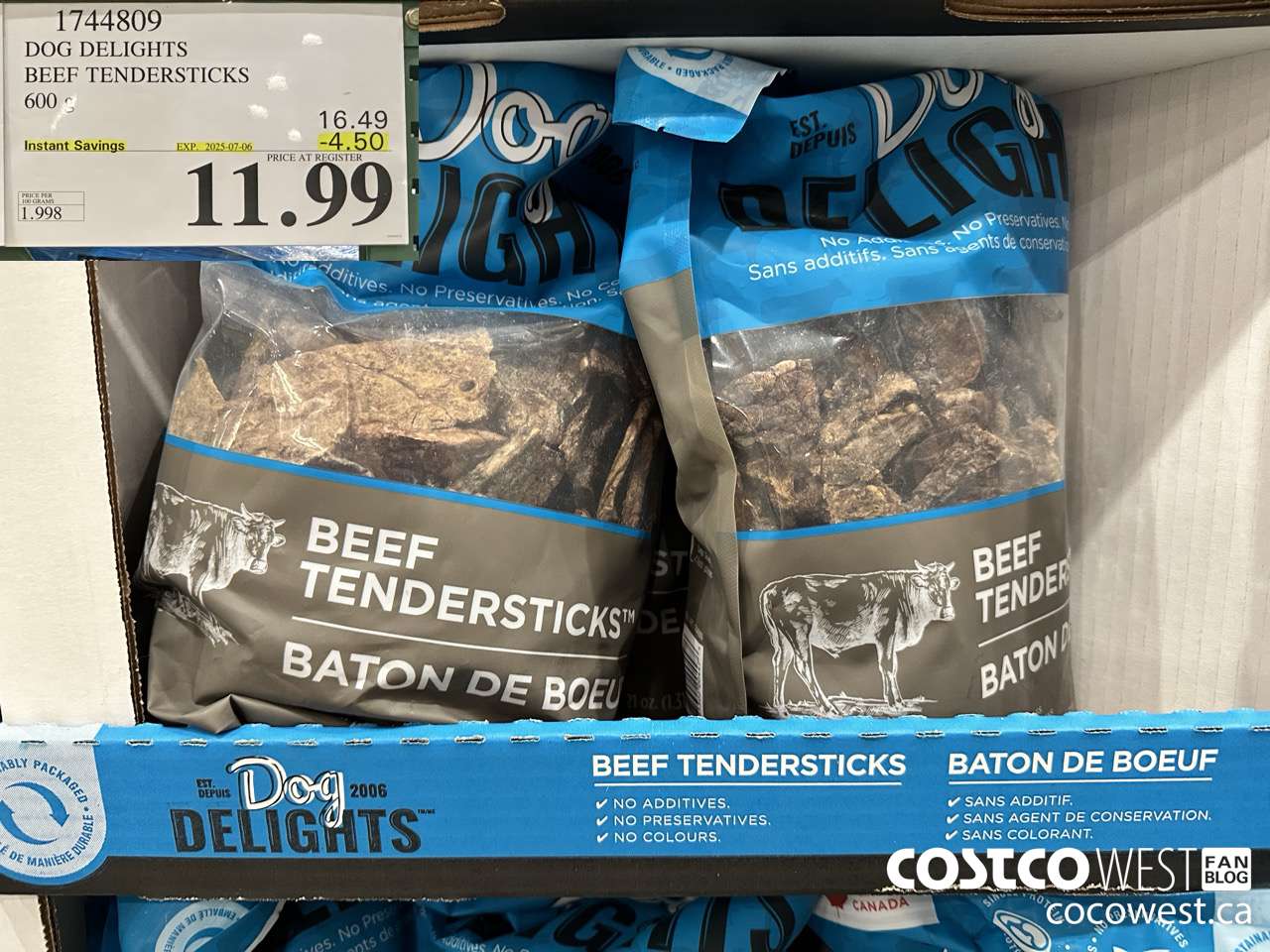 1744809 DOG DELIGHTS BEEF TENDERSTICKS 600G ($4.50 INSTANT SAVINGS EXPIRES ON 2025-07-06) $11.99