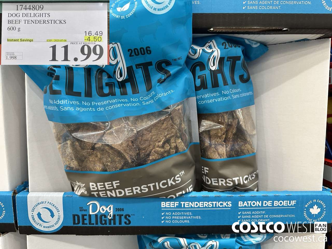 1744809 DOG DELIGHTS BEEF TENDERSTICKS 600G ($4.50 INSTANT SAVINGS EXPIRES ON 2025-07-06) $11.99
