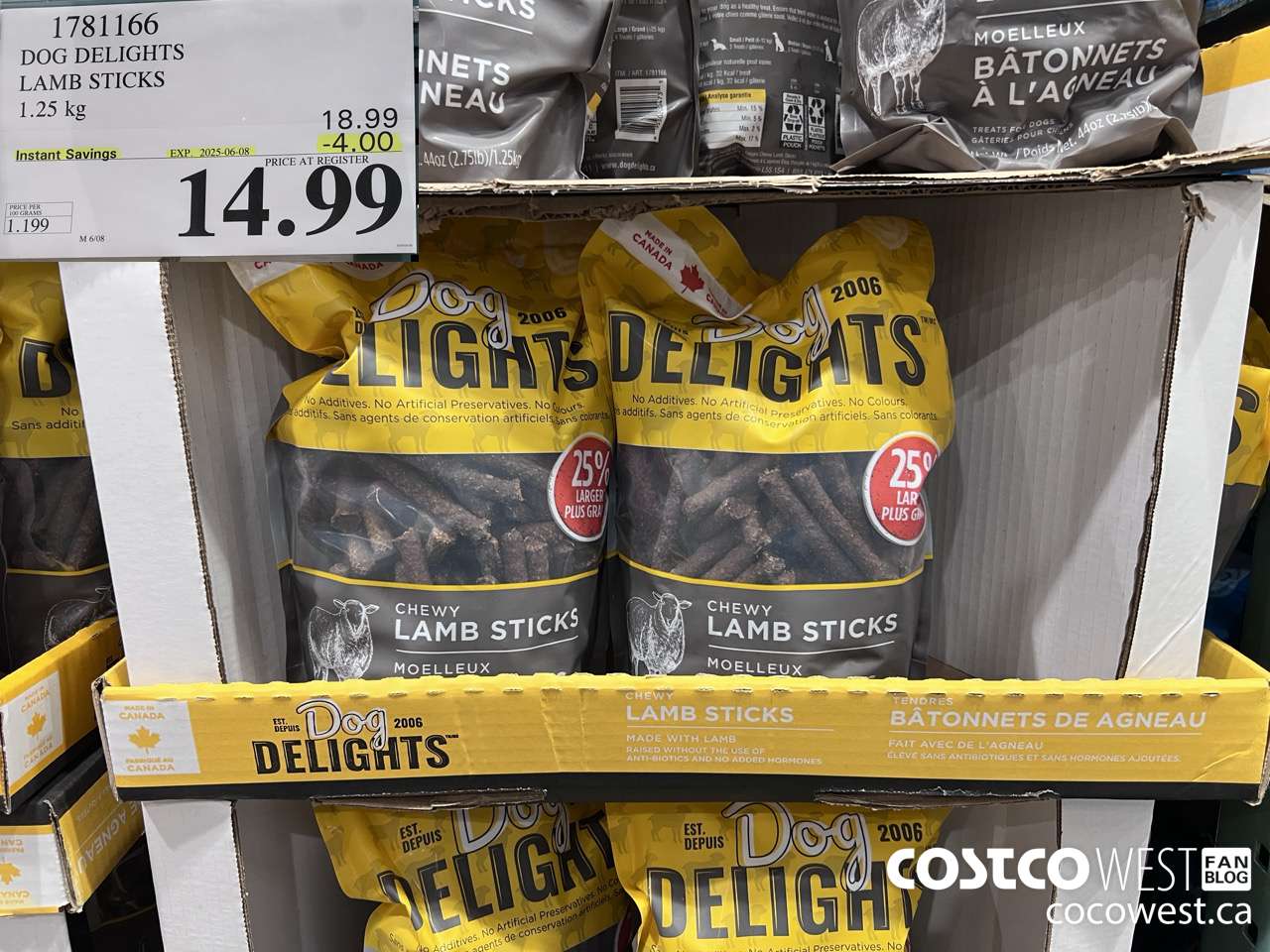 1781166 DOG DELIGHTS LAMB STICKS 1.25KG ($4.00 INSTANT SAVINGS EXPIRES ON 2025-06-08) $14.99