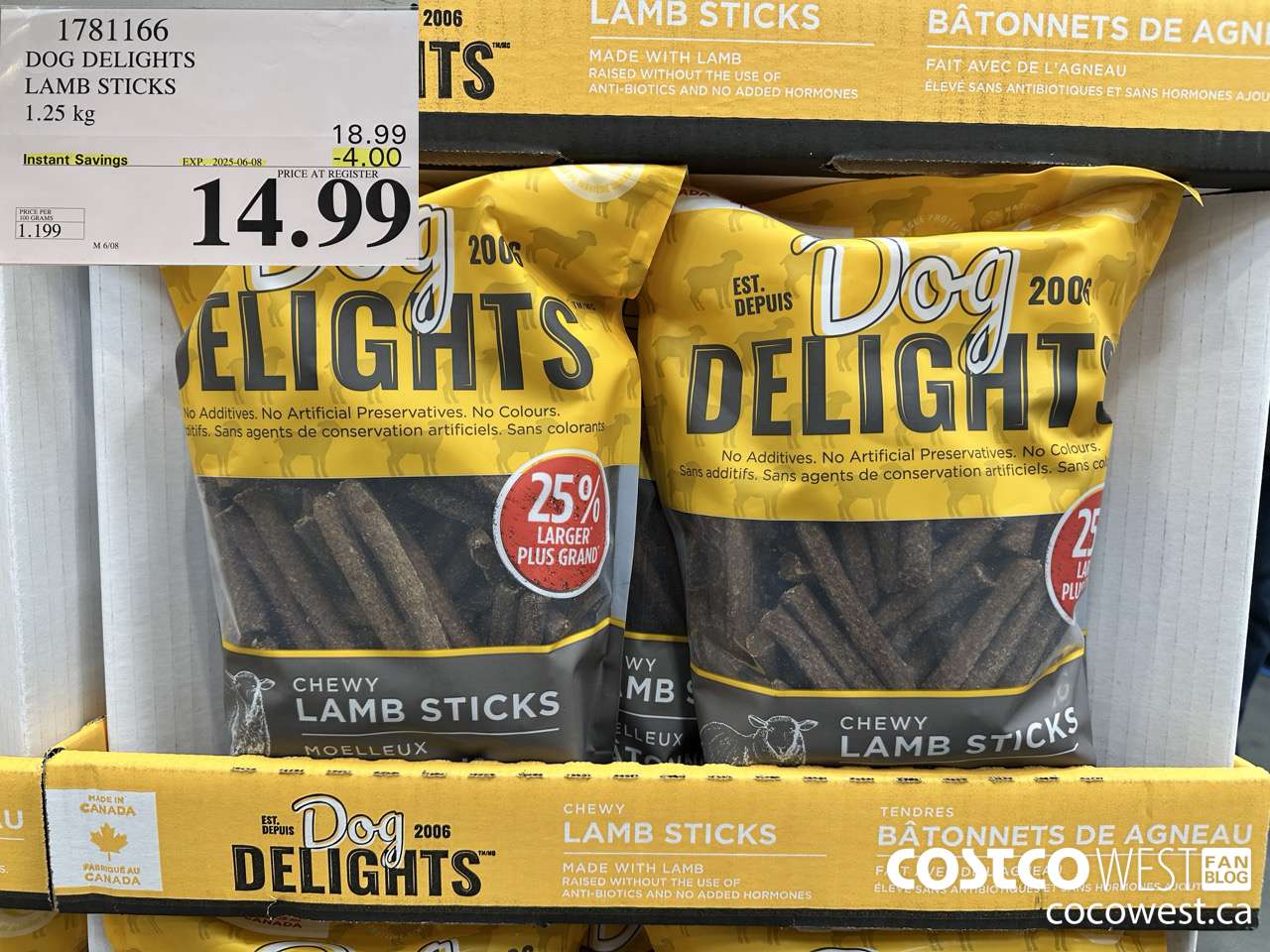 1781166 DOG DELIGHTS LAMB STICKS 1.25KG ($4.00 INSTANT SAVINGS EXPIRES ON 2025-06-08) $14.99