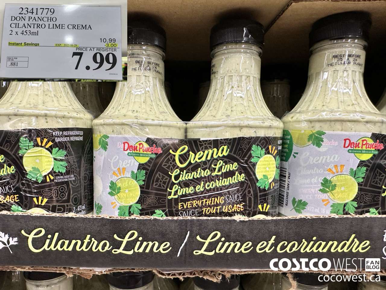 2341779 DON PANCHO CILANTRO LIME CREMA 2 X 453 ML ($3.00 INSTANT SAVINGS EXPIRES ON 2025-06-29) $7.99