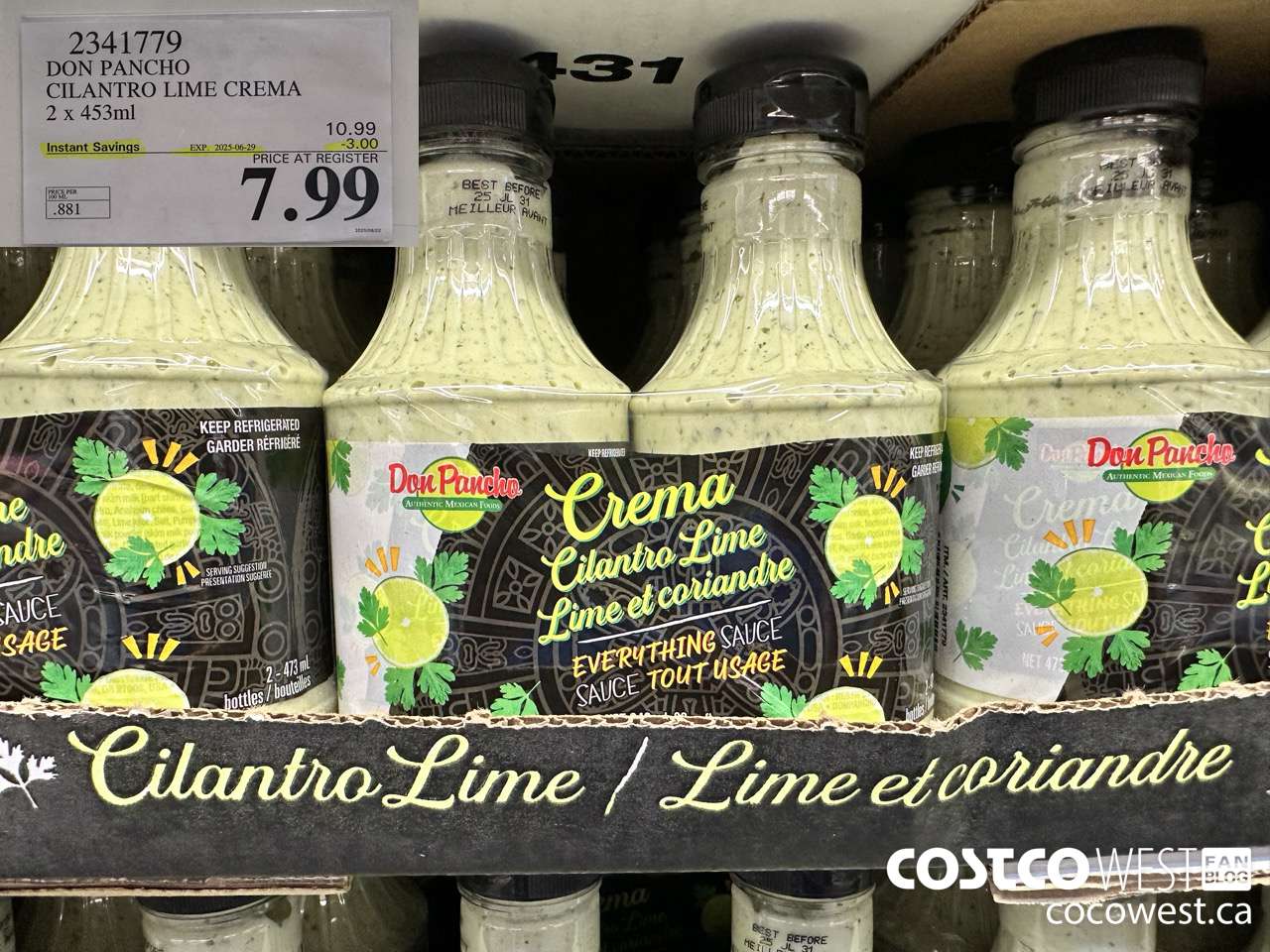 2341779 DON PANCHO CILANTRO LIME CREMA 2 X 453 ML ($3.00 INSTANT SAVINGS EXPIRES ON 2025-06-29) $7.99