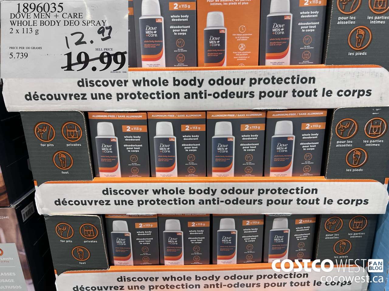 1896035 DOVE MEN + CARE WHOLE BODY DEO SPRAY 2 X 113G $12.97