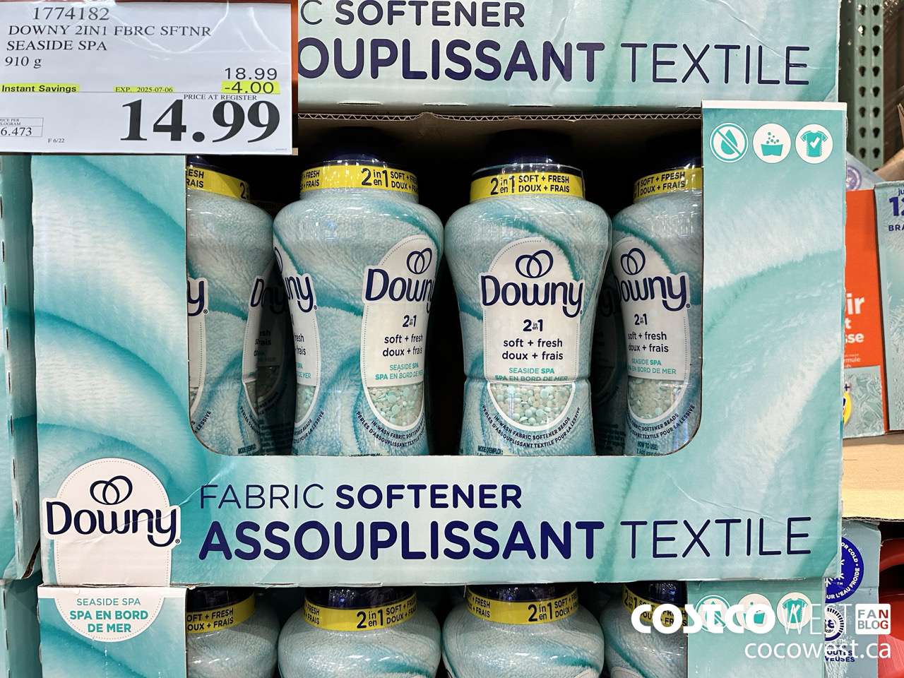 1774182 DOWNY 2IN1 FBRC SFTNR SEASIDE SPA 910G ($4.00 INSTANT SAVINGS EXPIRES ON 2025-07-06) $14.99