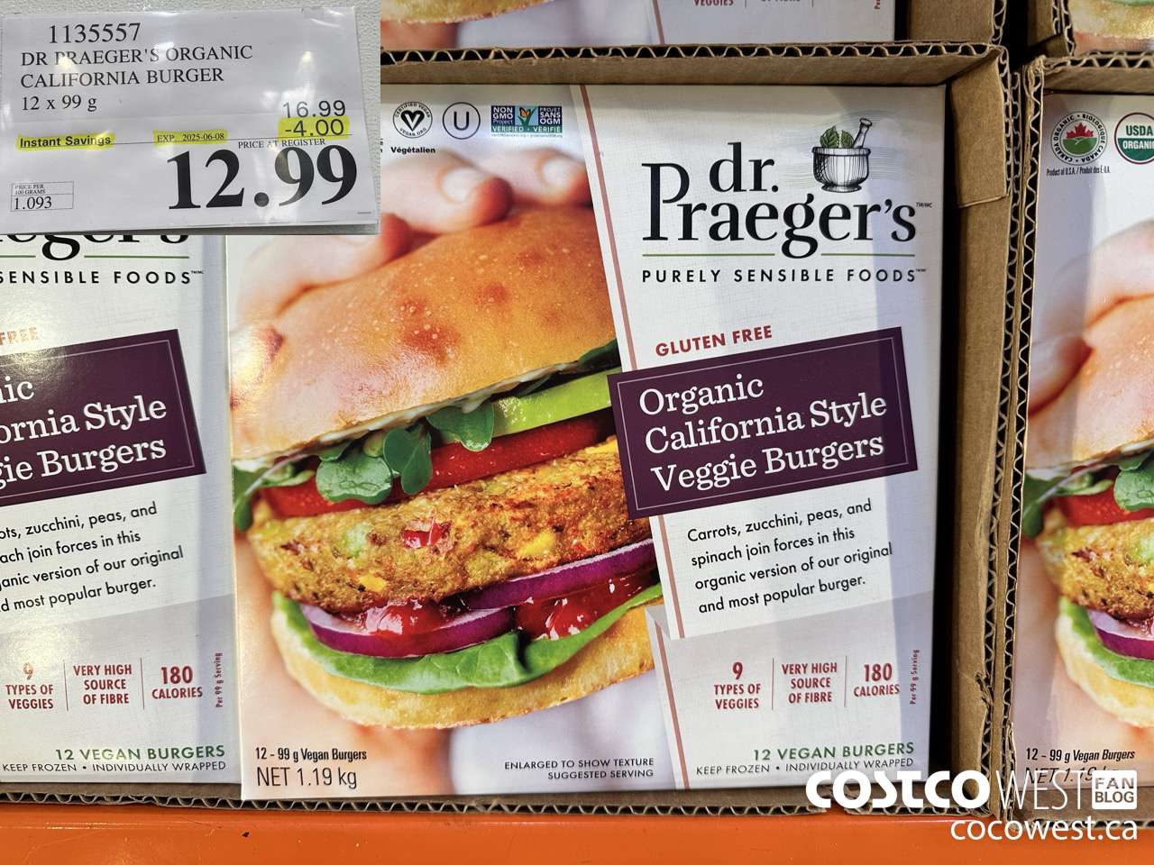 1135557 DR PRAEGER'S ORGANIC CALIFORNIA BURGER 12 x 99 g ($4.00 INSTANT SAVINGS EXPIRES ON 2025-06-08) $12.99
