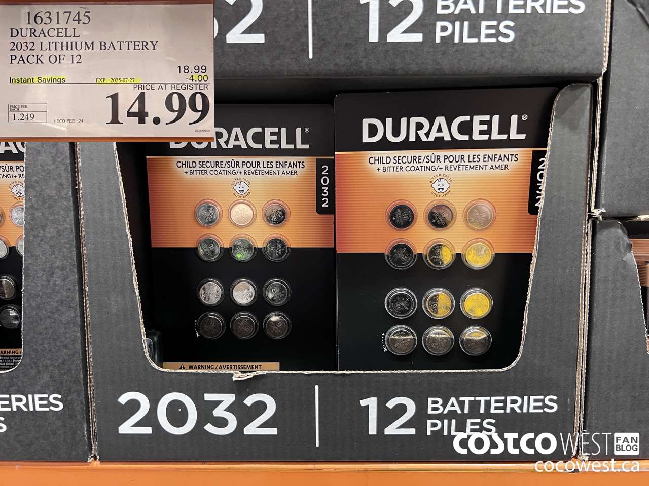 1631745 DURACELL LITHIUM 2032 BATTERY PACK OF 12 ($4.00 INSTANT SAVINGS EXPIRES ON 2025-07-27) $14.99