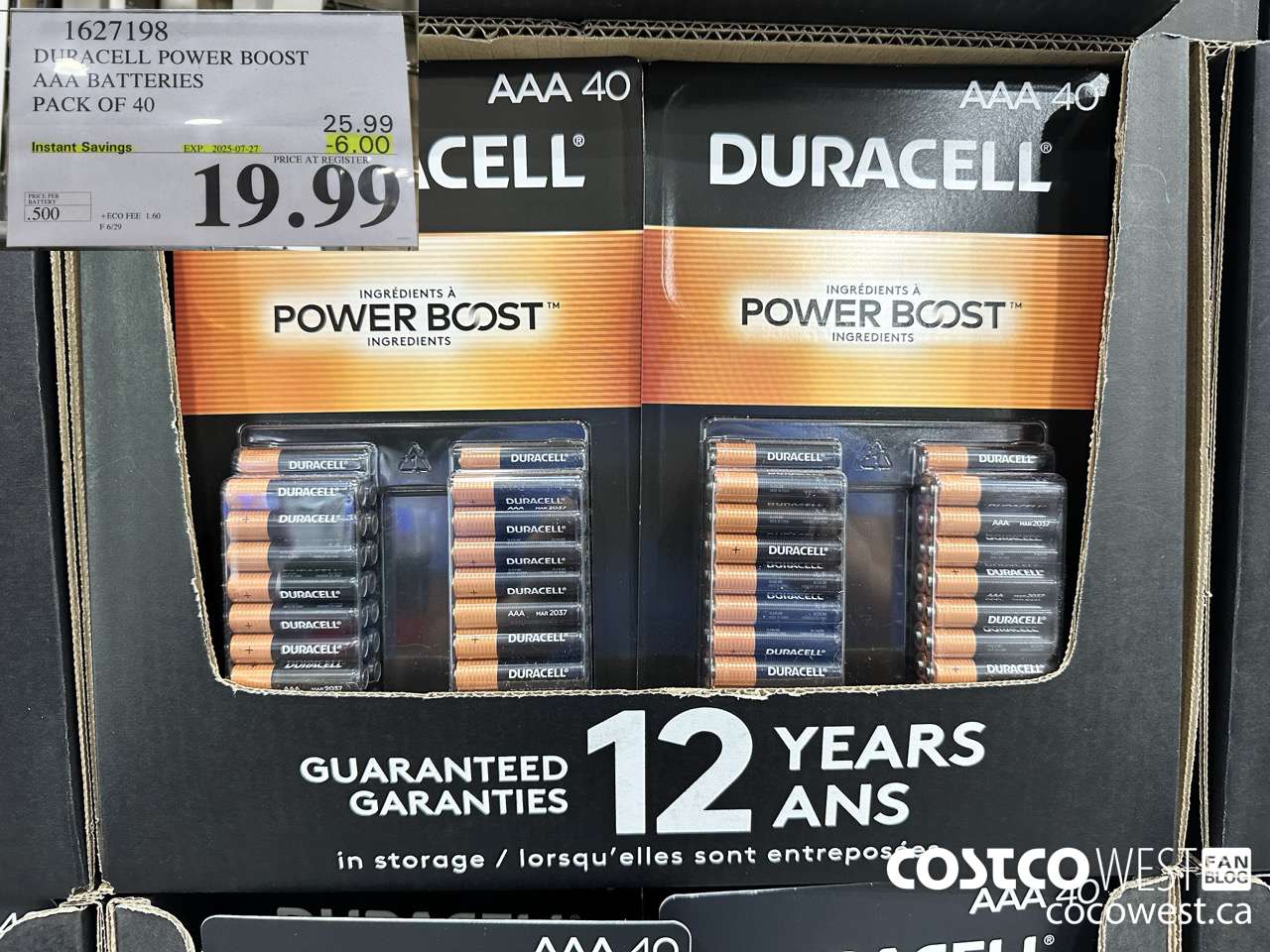 1627198 DURACELL POWER BOOST AAA BATTERIES PACK OF 40 ($6.00 INSTANT SAVINGS EXPIRES ON 2025-07-27) $19.99