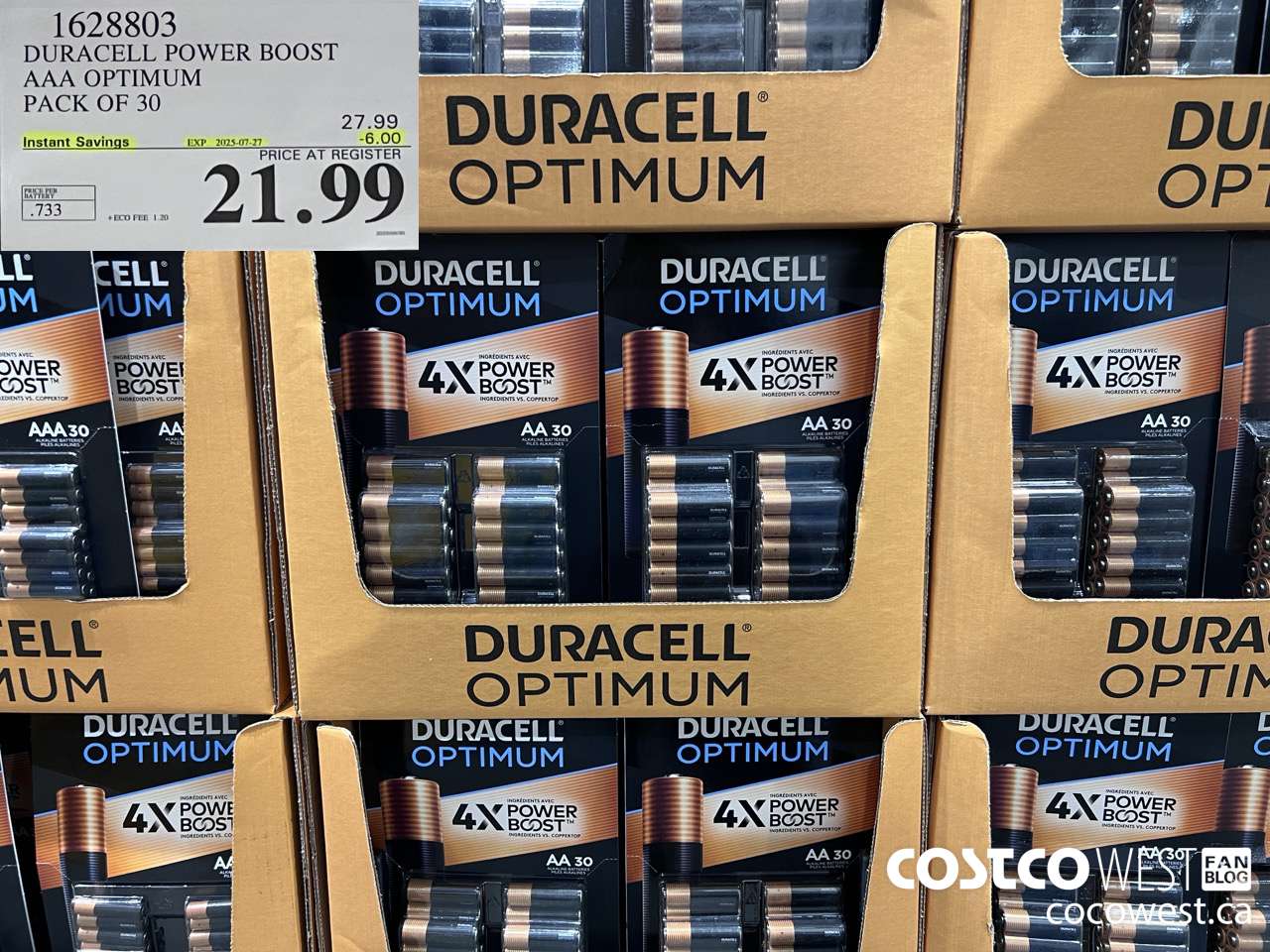 1628803 DURACELL POWER BOOST AAA OPTIMUM PACK OF 30 ($6.00 INSTANT SAVINGS EXPIRES ON 2025-07-27) $21.99