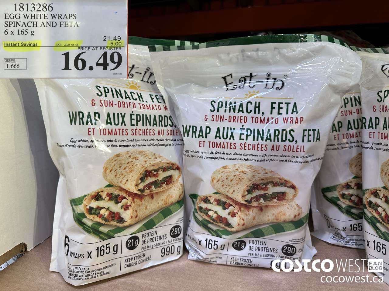 1813286 EGG WHITE WRAPS SPINACH AND FETA 6 X 165G ($5.00 INSTANT SAVINGS EXPIRES ON 2025-06-08) $16.49