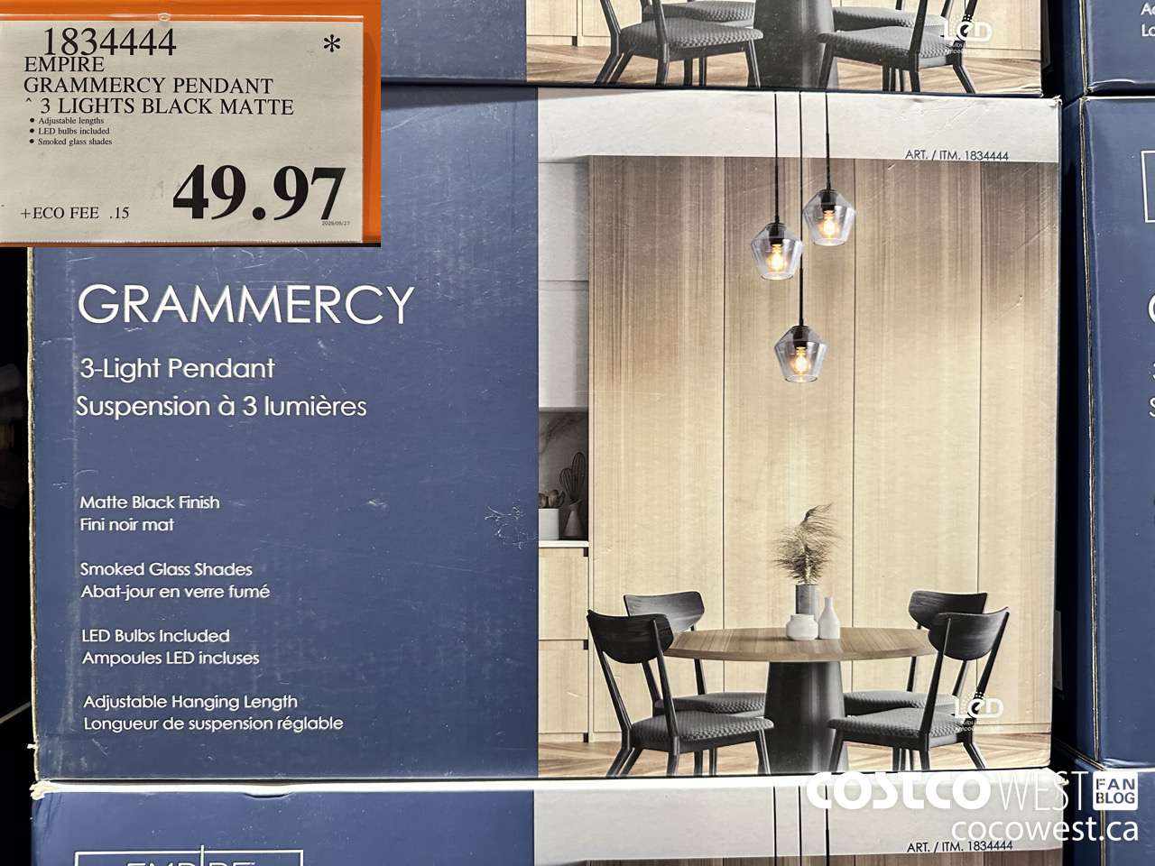 1834444 EMPIRE GRAMMERCY PENDANT 3 LIGHTS BLACK MATTE $49.97