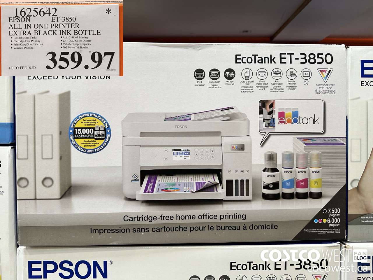 1625642 EPSON ET-3850 ALL IN ONE PRINTER EXTRA BLACK INK BOTTLE $359.97