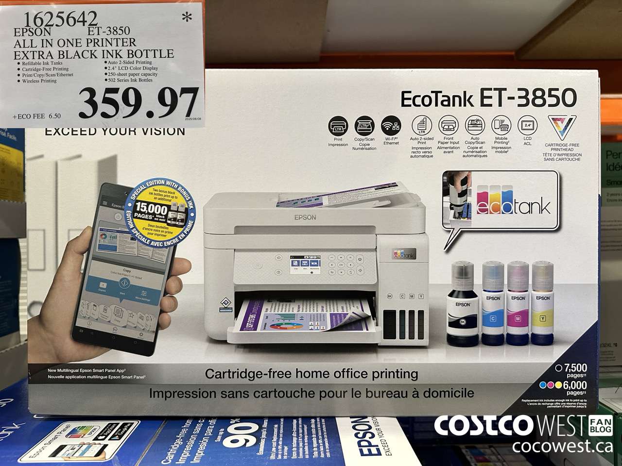 1625642 EPSON ET-3850 ALL IN ONE PRINTER EXTRA BLACK INK BOTTLE $359.97