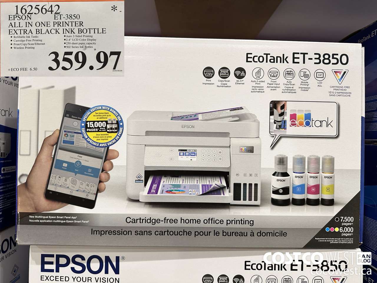 1625642 EPSON ET-3850 ALL IN ONE PRINTER EXTRA BLACK INK BOTTLE $359.97