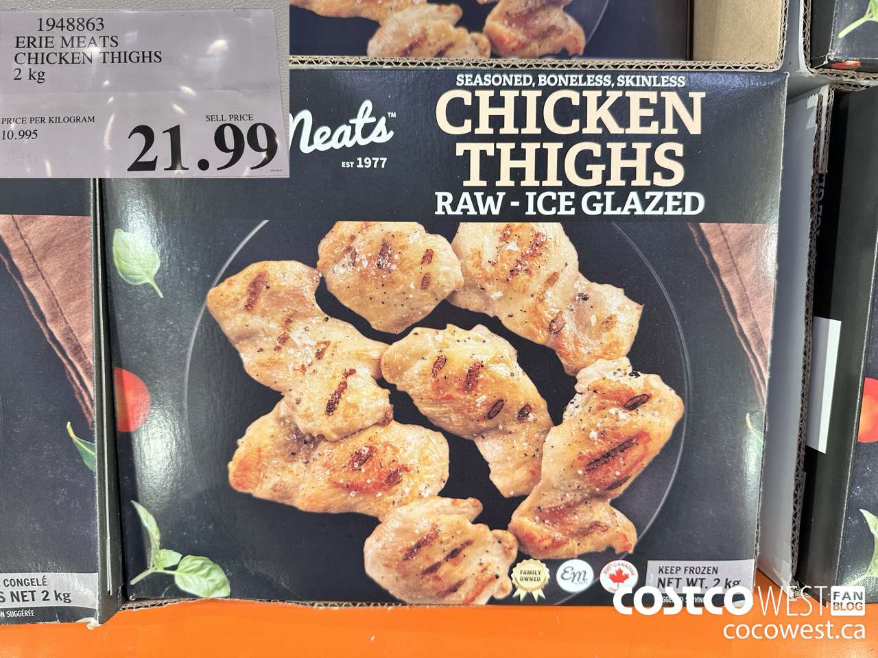 1948863 ERIE MEATS CHICKEN THIGHS 2 KG $21.99