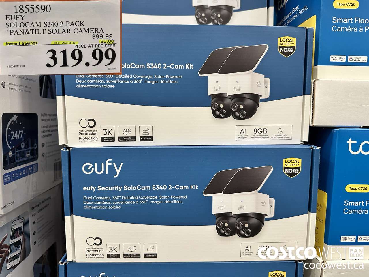 1855590 EUFY SOLOCAM S340 2 PACK PAN&TILT SOLAR CAMERA ($80.00 INSTANT SAVINGS EXPIRES ON 2025-06-22) $319.99