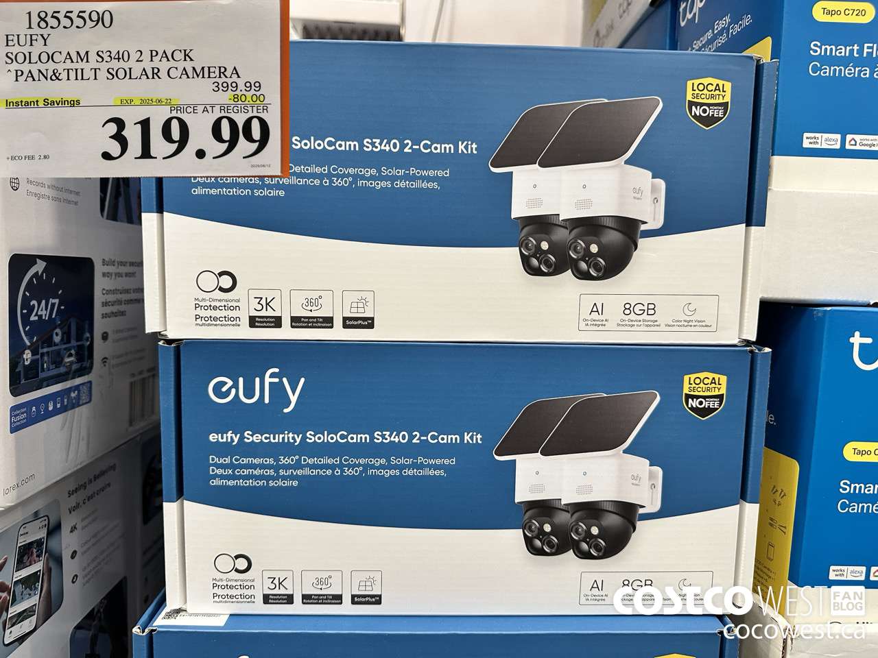 1855590 EUFY SOLOCAM S340 2 PACK PAN&TILT SOLAR CAMERA ($80.00 INSTANT SAVINGS EXPIRES ON 2025-06-22) $319.99