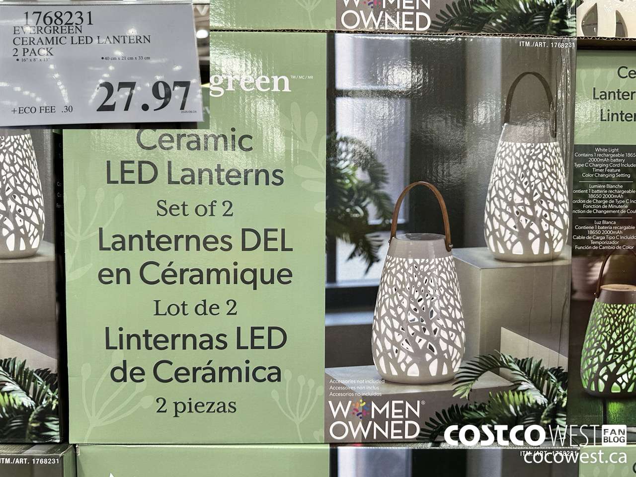 1768231 EVERGREEN CERAMIC LED LANTERN 2 PACK $27.97