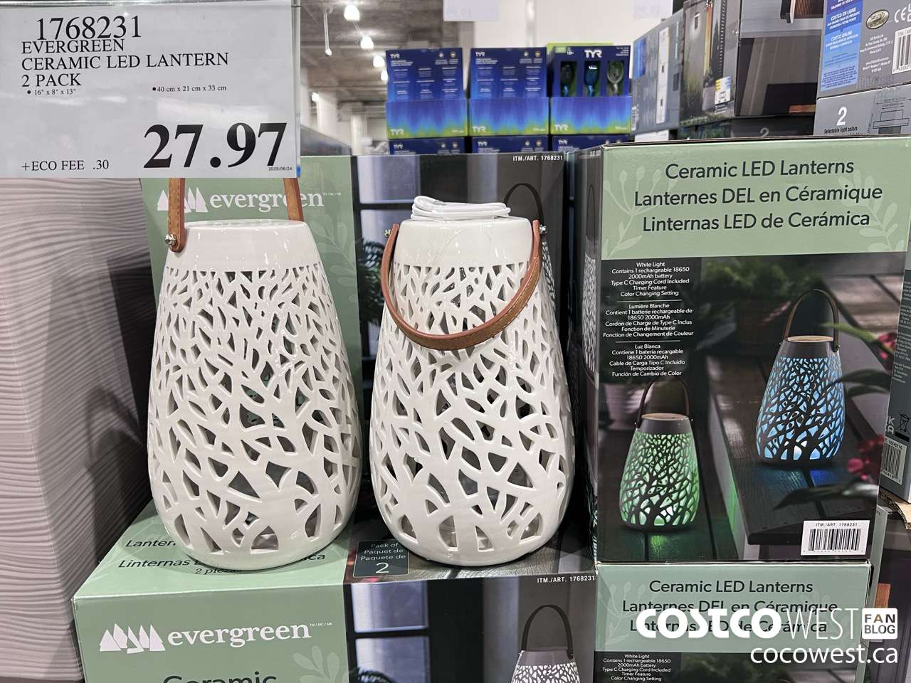 1768231 EVERGREEN CERAMIC LED LANTERN 2 PACK $27.97