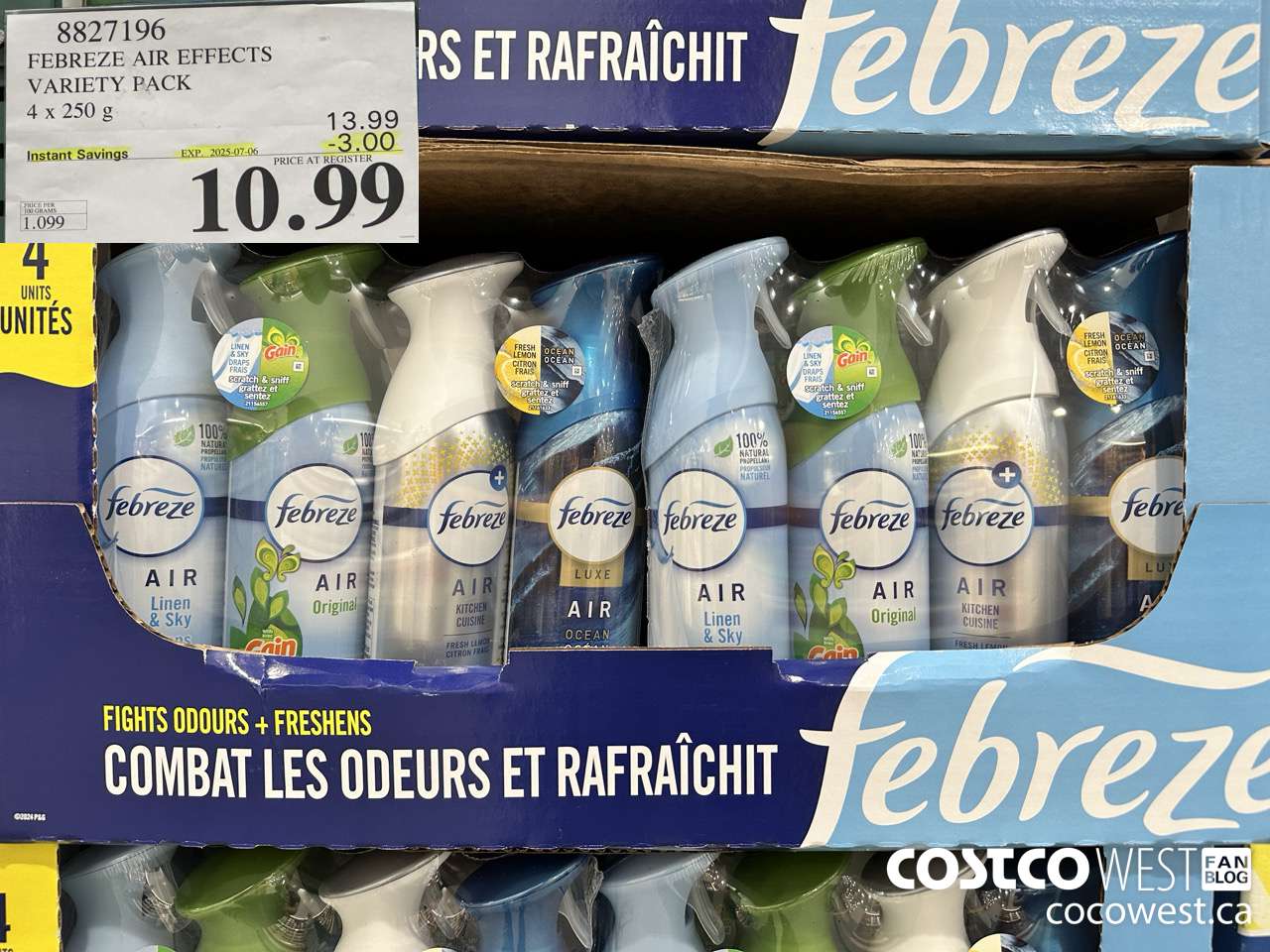 8827196 FEBREZE AIR EFFECTS VARIETY PACK 4 X 250 G ($3.00 INSTANT SAVINGS EXPIRES ON 2025-07-06) $10.99