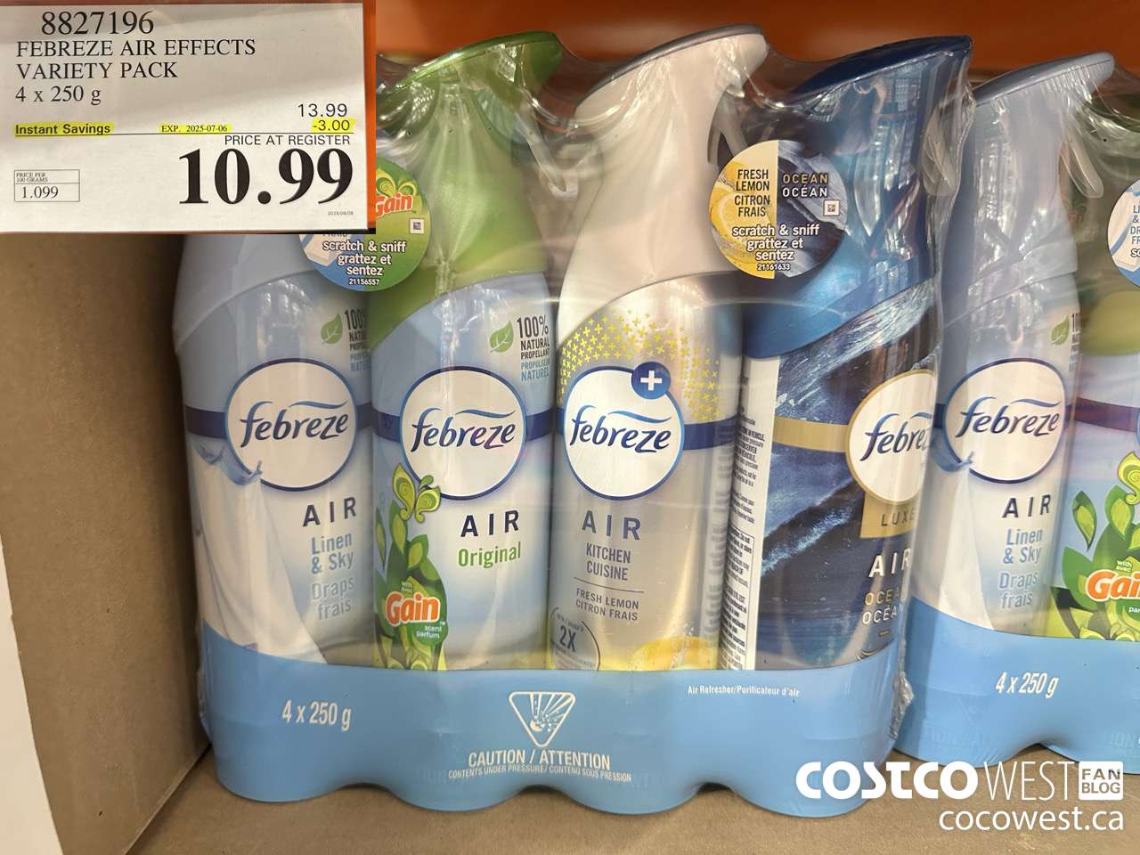 8827196 FEBREZE AIR EFFECTS VARIETY PACK 4 X 250 G ($3.00 INSTANT SAVINGS EXPIRES ON 2025-07-06) $10.99