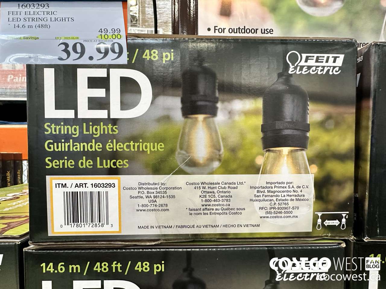 1603293 FEIT ELECTRIC LED STRING LIGHTS 14.6 M (48FT) ($10.00 INSTANT SAVINGS EXPIRES ON 2025-06-08) $39.99