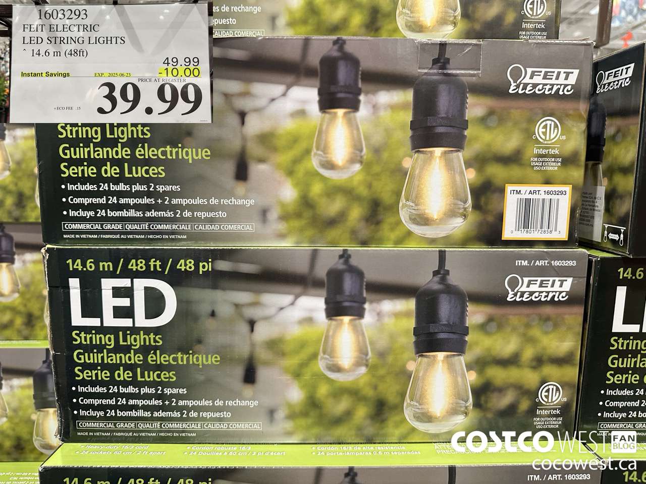 1603293 FEIT ELECTRIC LED STRING LIGHTS 14.6 M (48FT) ($10.00 INSTANT SAVINGS EXPIRES ON 2025-06-23) $39.99