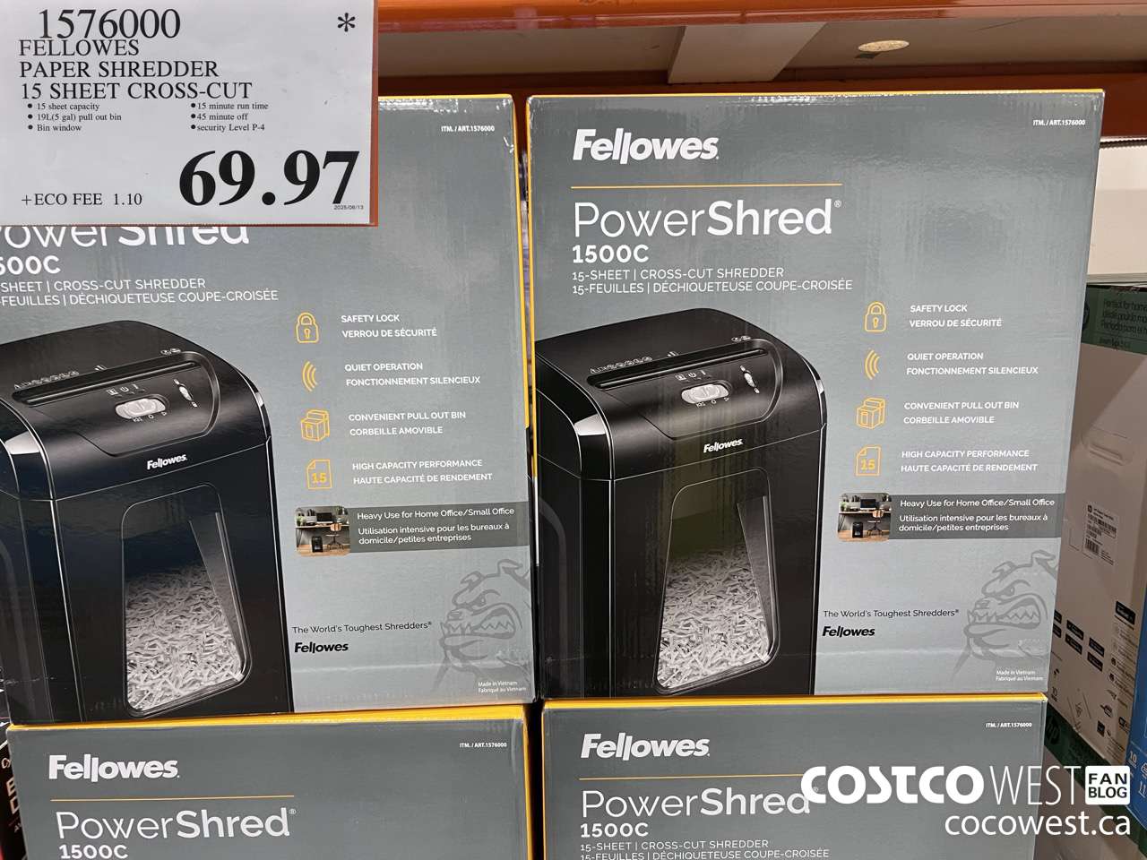 1576000 FELLOWES PAPER SHREDDER 15 SHEET CROSS-CUT $69.97