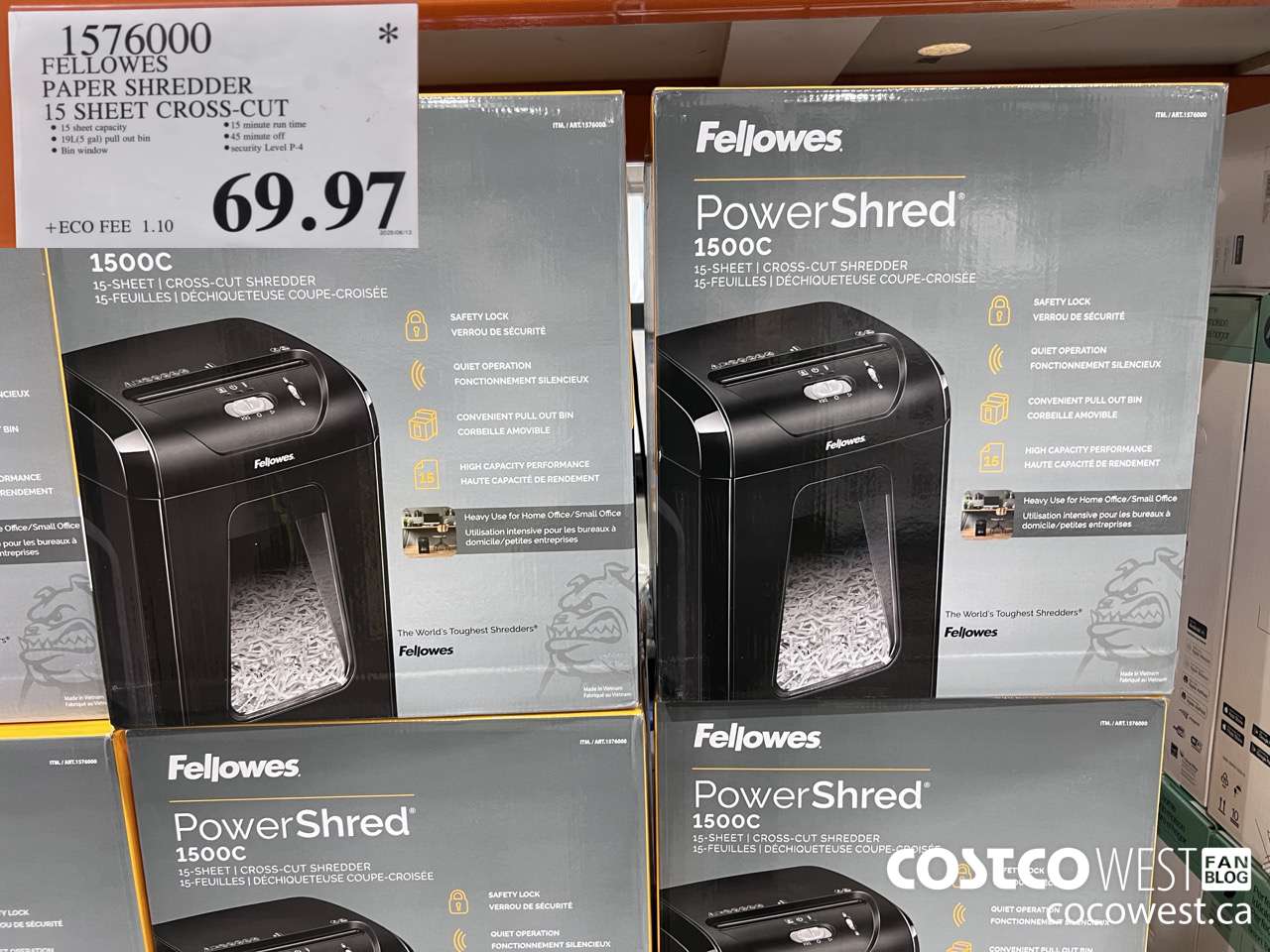 1576000 FELLOWES PAPER SHREDDER 15 SHEET CROSS-CUT $69.97