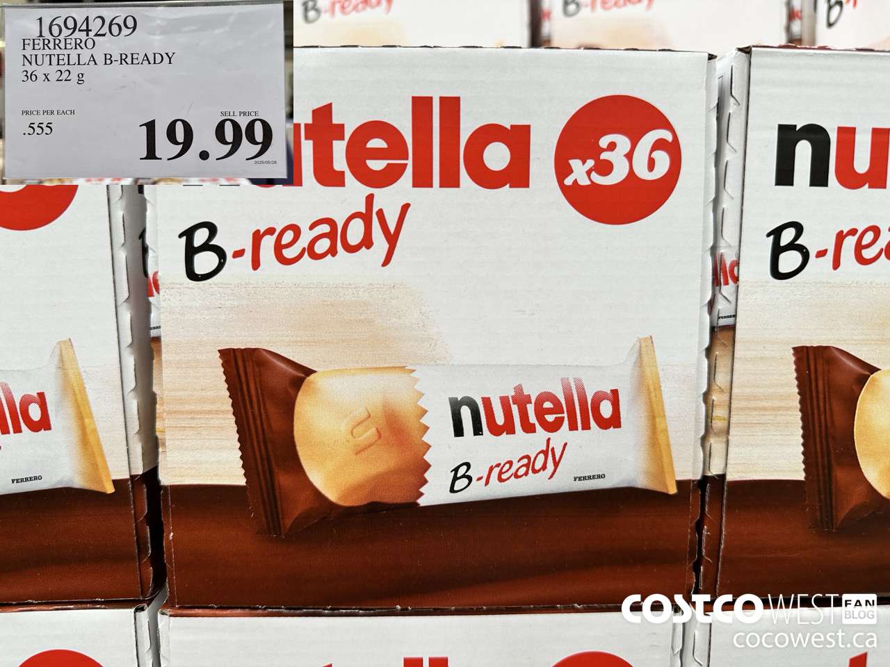 1694269 FERRERO NUTELLA B-READY 36 X 22G $19.99